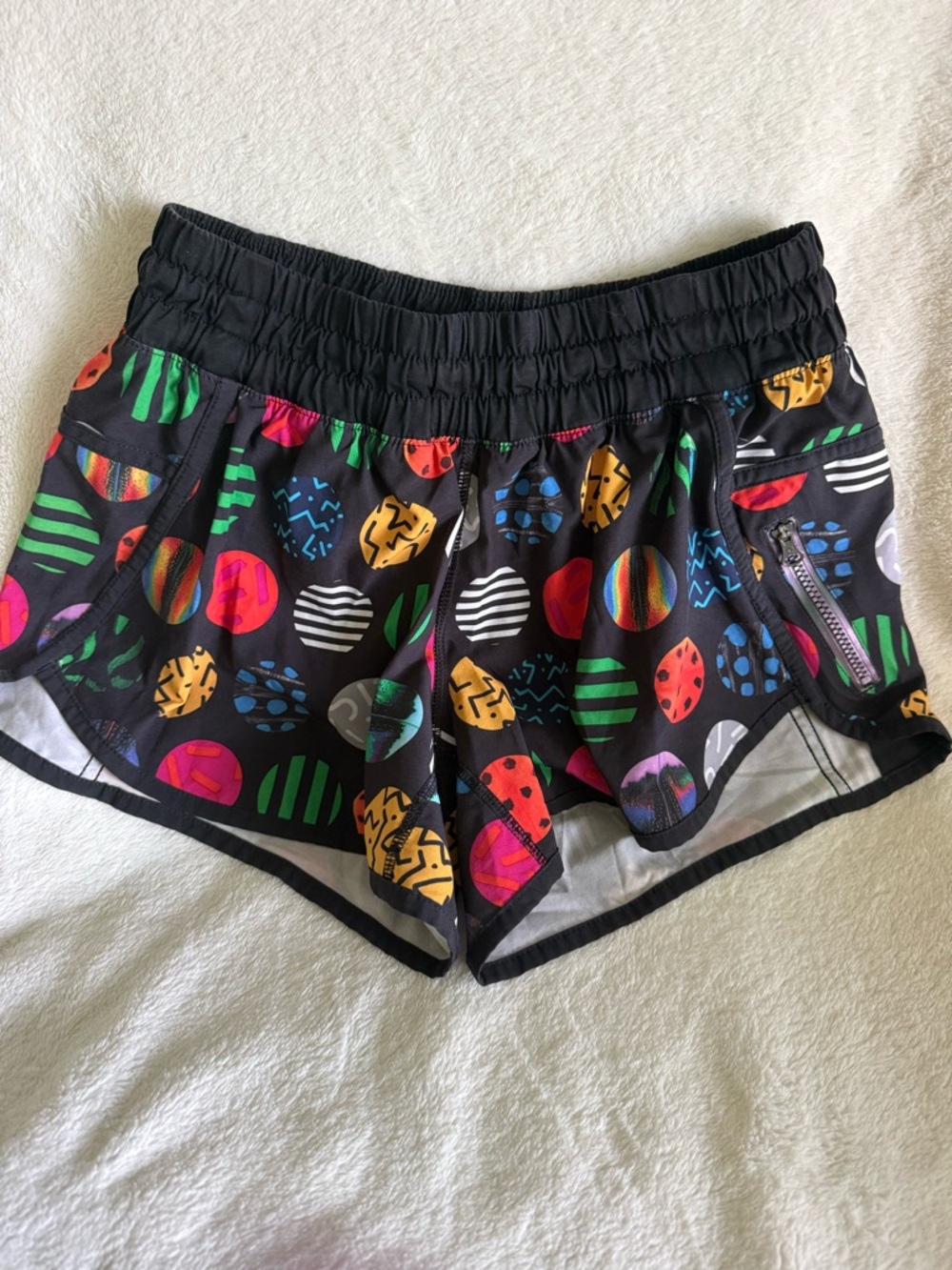lululemon athletica Black Athletic Shorts with Multicolor Dot Print